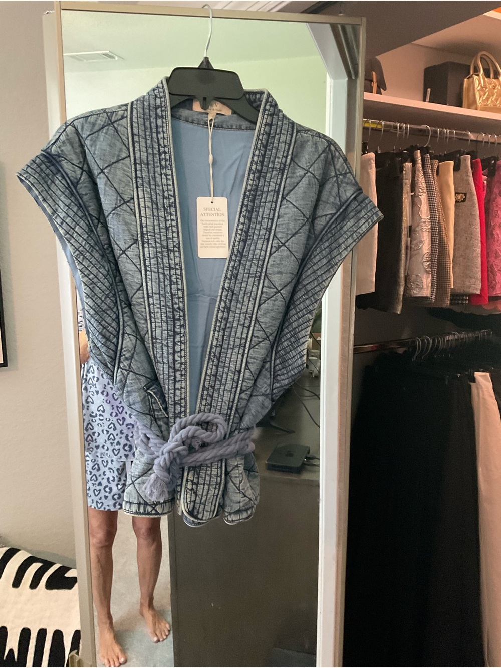 Chelsea & Violet Blue Quilted Kimono Jacket with Rope Tie